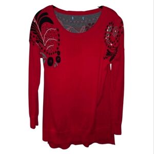 Cynthia Rowley Red Black Floral Sweater